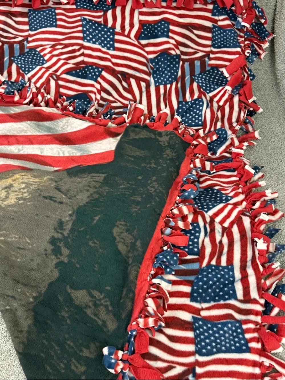 Patriotic Themed & Bald Eagle Flying Reversible 55” X 67” Fleece Tied Blanket